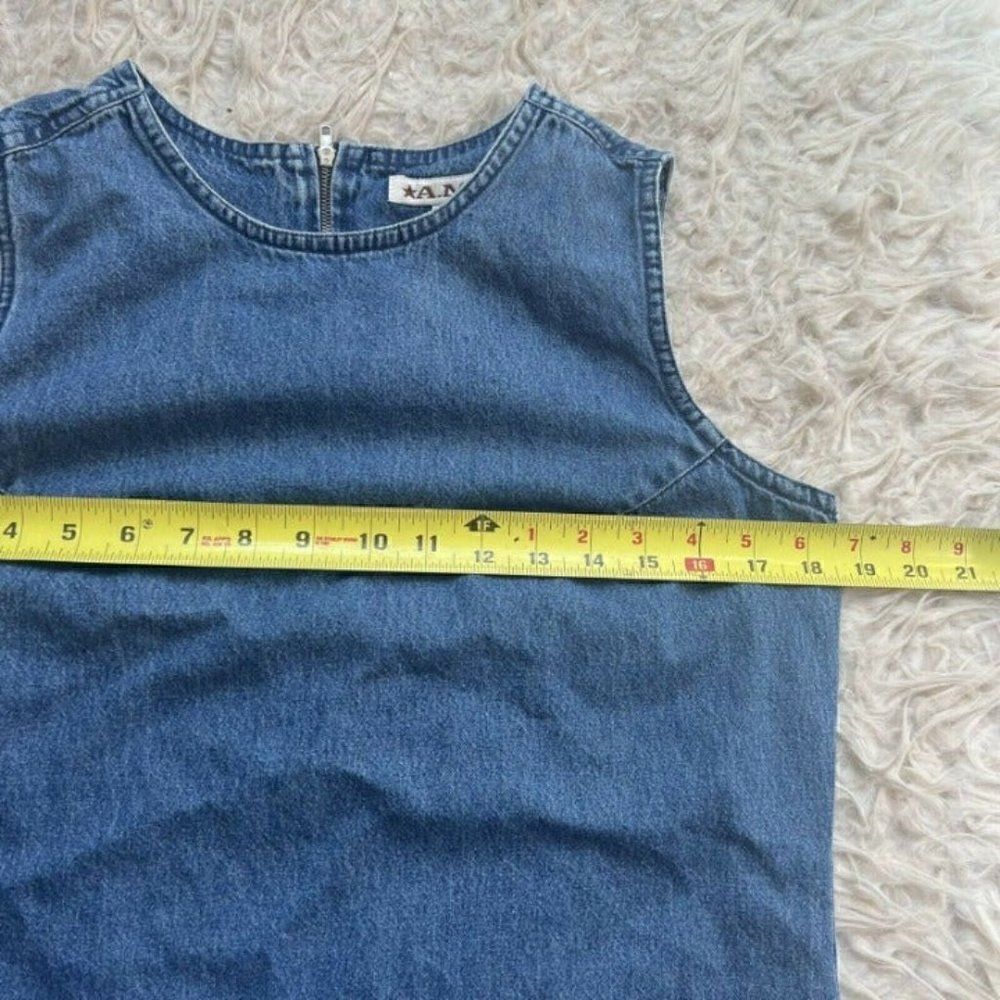 A.M.I. Vintage Women Denim Floral Embroidered Sleeveless Short Dress boho Medium - Picture 6 of 9